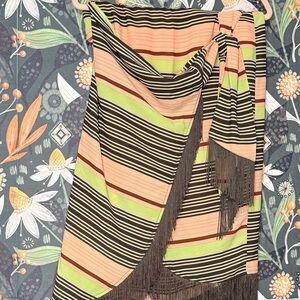 New York & Company Black and Green Asymmetrical Wrap Midi Skirt